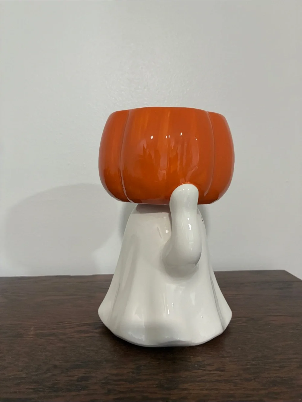 NWT- Hand Painted Ceramic Halloween Ghost & Jack-o-lantern Pumpkin Candy Bowl